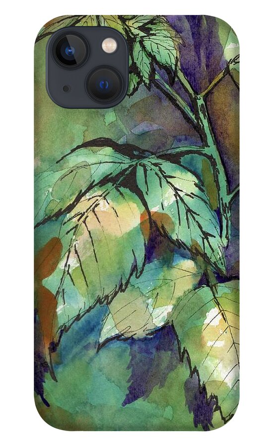 Close Up iPhone 13 Case featuring the painting Raspberry Leaves Vertical by Tammy Nara
