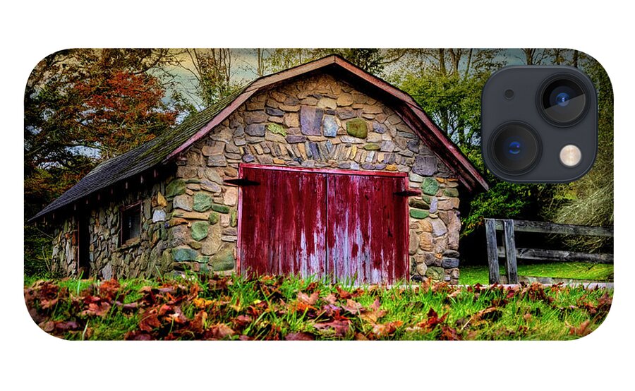 Barns iPhone 13 Case featuring the photograph Red Door Barn Farm Creeper Trail in Autumn Fall Colors Damascus by Debra and Dave Vanderlaan