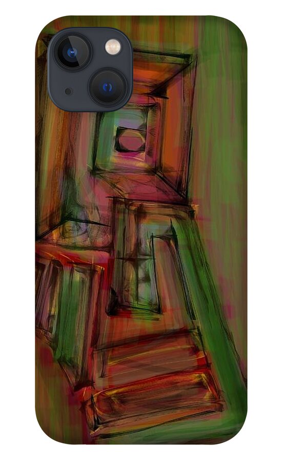 Red iPhone 13 Case featuring the digital art Red-green portal by Ljev Rjadcenko