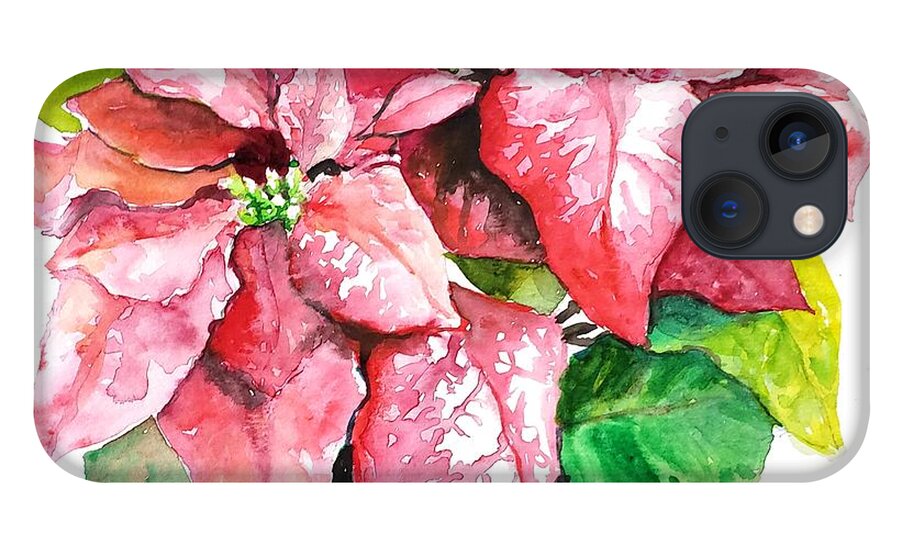 Poinsettia iPhone 13 Case featuring the painting Red Poinsettia by Merana Cadorette