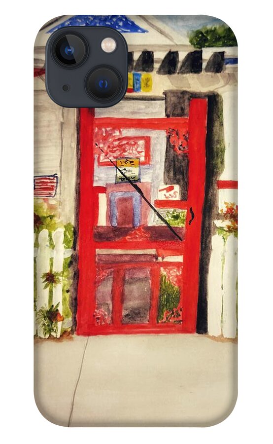 Red iPhone 13 Case featuring the painting Red Screen Door by Shady Lane Studios-Karen Howard