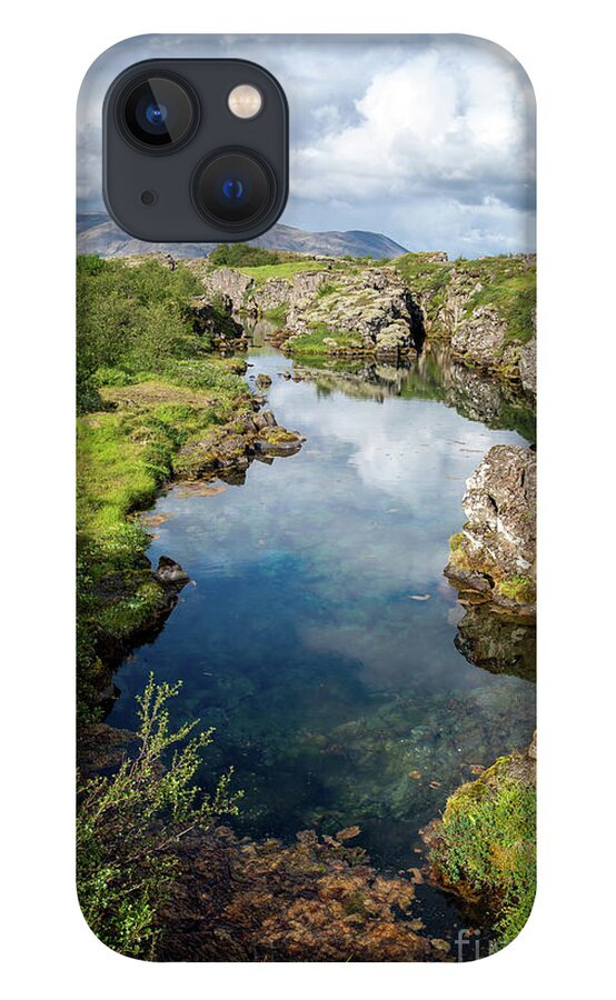 Iceland iPhone 13 Case featuring the photograph Reflections in Thingvellir, Iceland by Delphimages Photo Creations