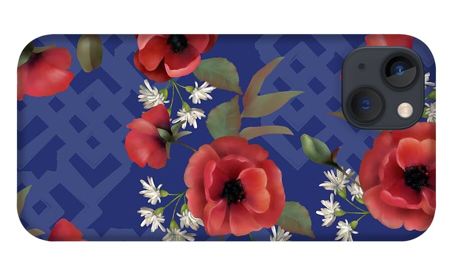 Poppies iPhone 13 Case featuring the digital art Remembrance Blue Floral by Sand And Chi