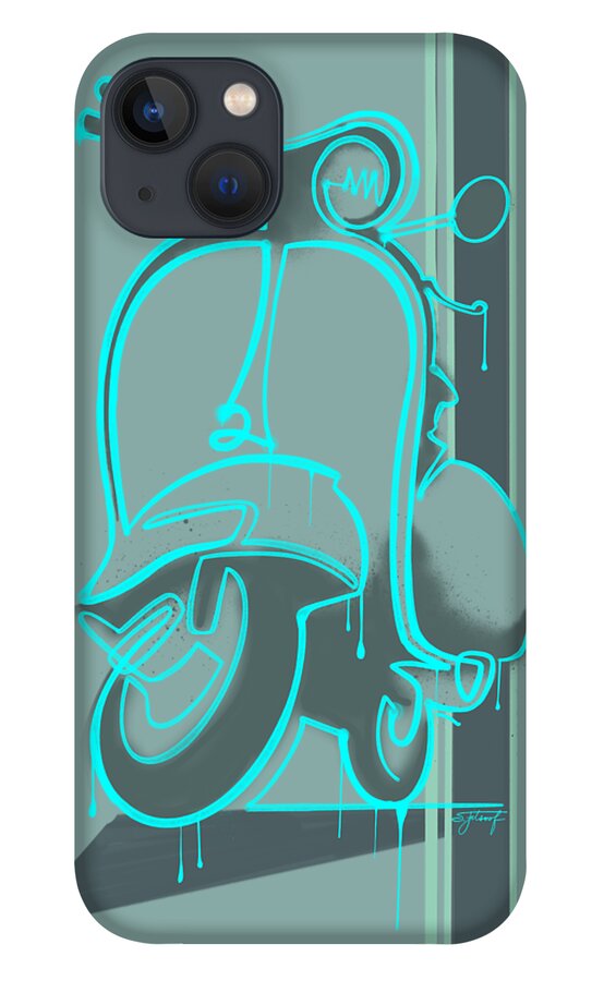 Scooter iPhone 13 Case featuring the painting Retro Graffiti Vespa Scooter by Sassan Filsoof