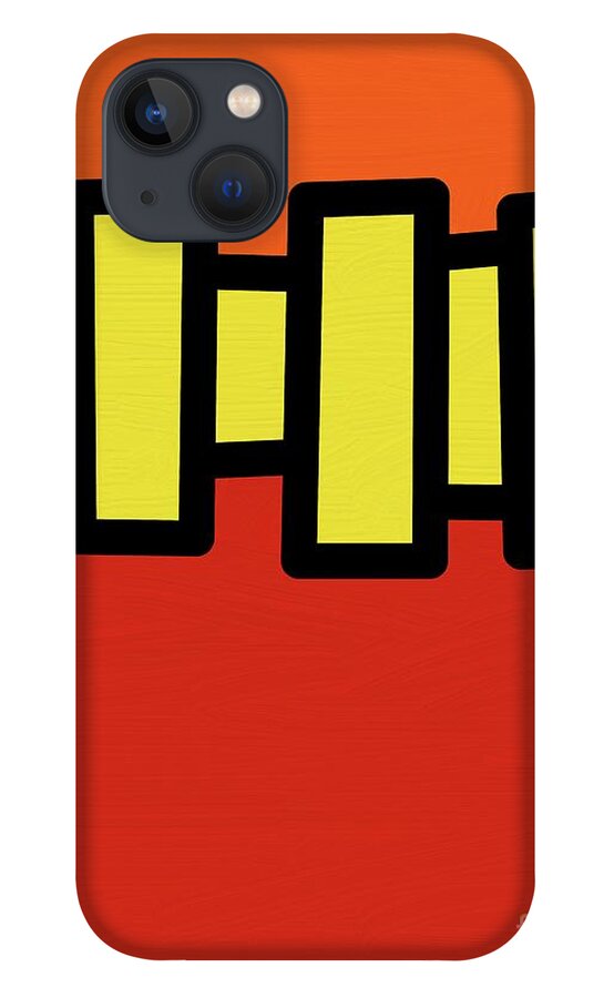 Retro iPhone 13 Case featuring the mixed media Retro Yellow Rectangles by Donna Mibus