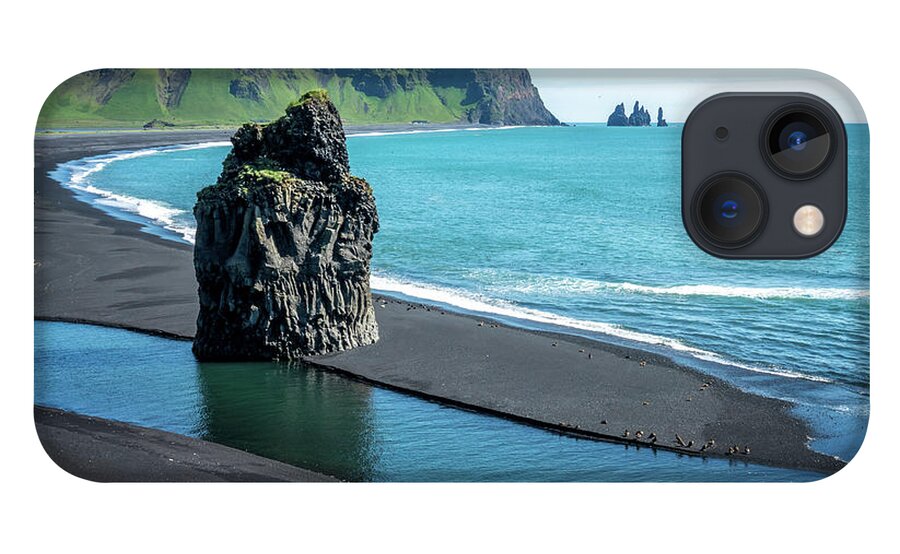 Iceland iPhone 13 Case featuring the photograph Reynisfjara black beach in Iceland by Delphimages Photo Creations