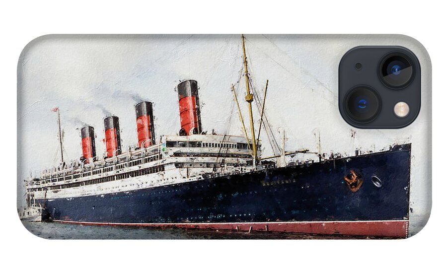 Steamer iPhone 13 Case featuring the digital art R.M.S. Aquitania - The Ship Beautiful by Geir Rosset