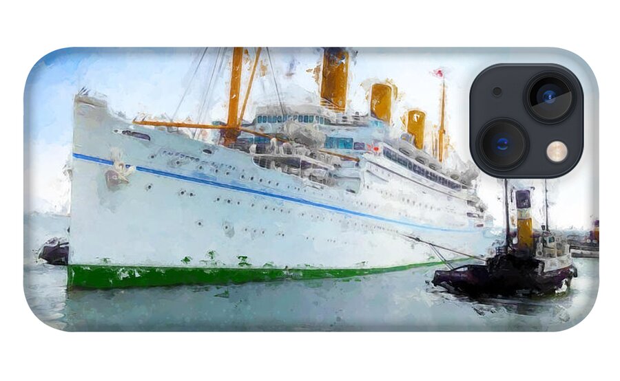 Steamer iPhone 13 Case featuring the digital art R.M.S. Empress of Australia by Geir Rosset