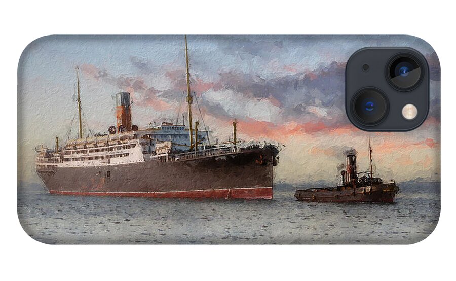 Steamer iPhone 13 Case featuring the digital art R.M.S. Franconia by Geir Rosset