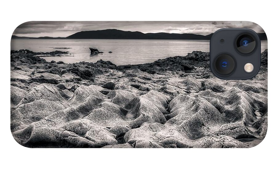 Monochrome iPhone 13 Case featuring the photograph Rocky dune beach by Bradley Morris
