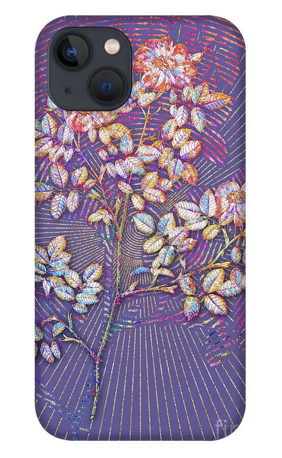 Mosaic iPhone 13 Case featuring the mixed media Rose Corymb Mosaic Botanical Art on Veri Peri n.0080 by Holy Rock Design