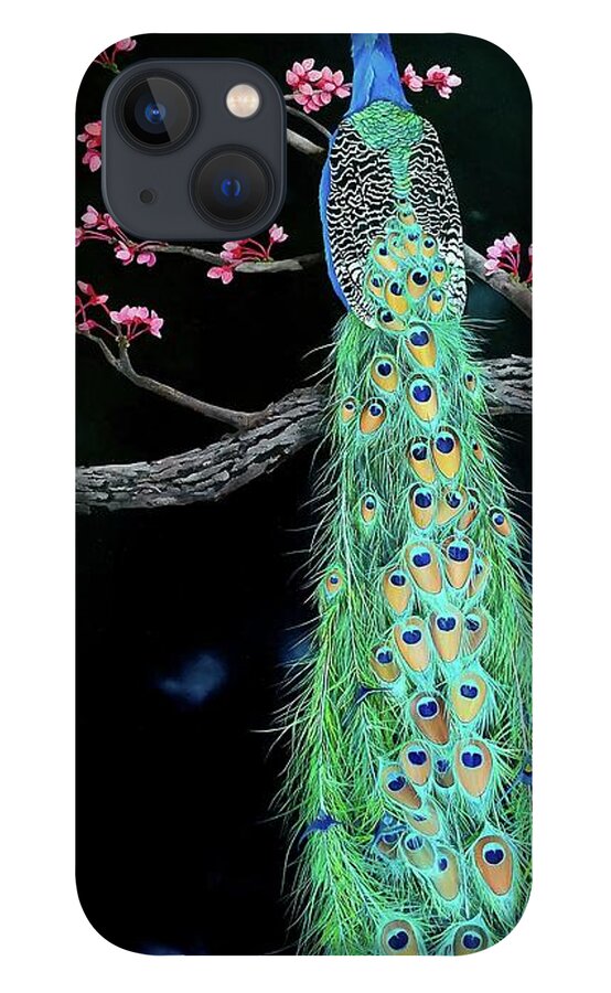 Birds iPhone 13 Case featuring the painting Royal Peacock by Dana Newman
