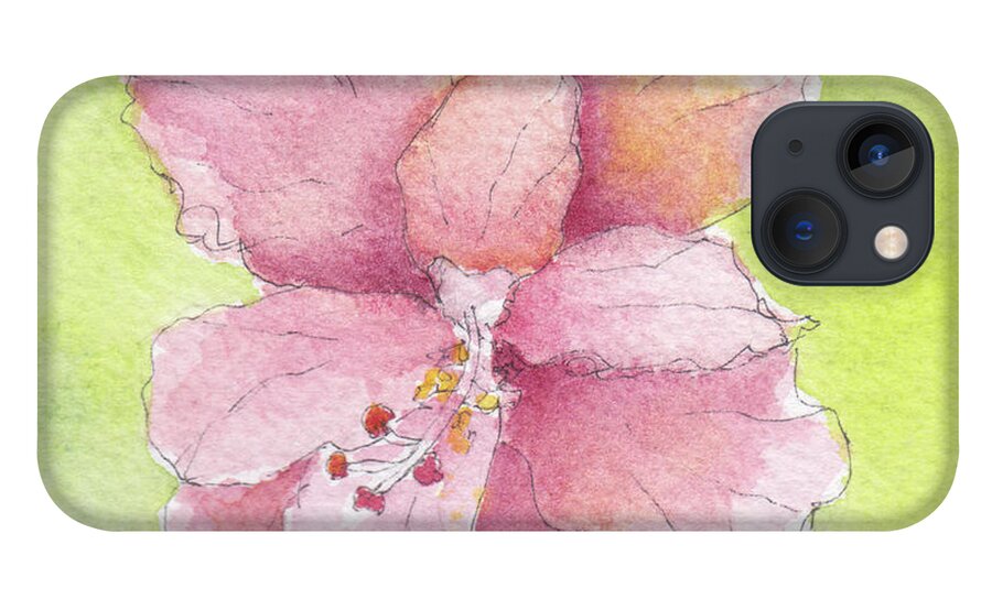 Hibiscus iPhone 13 Case featuring the painting Ruffled Hibiscus #2 by Anne Katzeff
