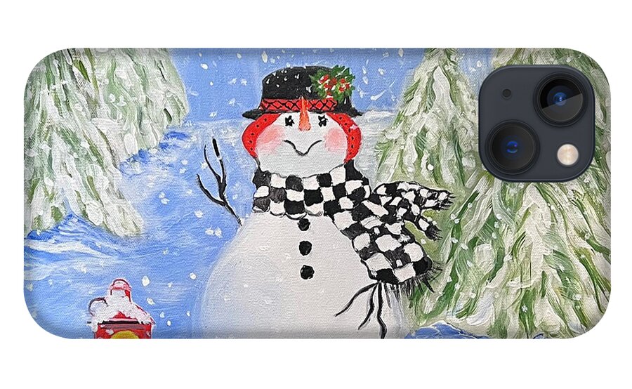 Snowman iPhone 13 Case featuring the painting Sammy the Snowman by Juliette Becker