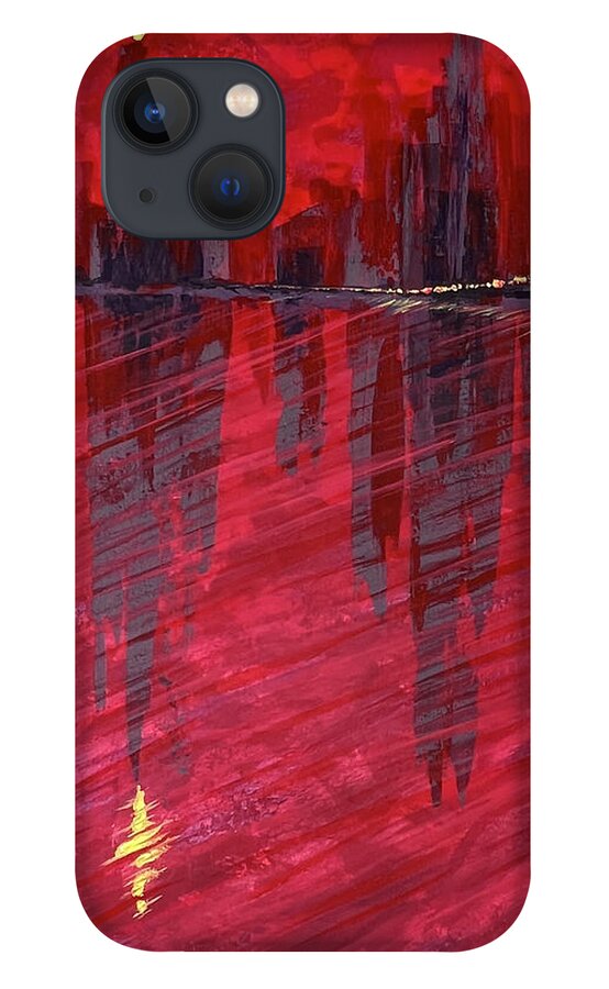 Abstract iPhone 13 Case featuring the painting Scarlet by Tes Scholtz