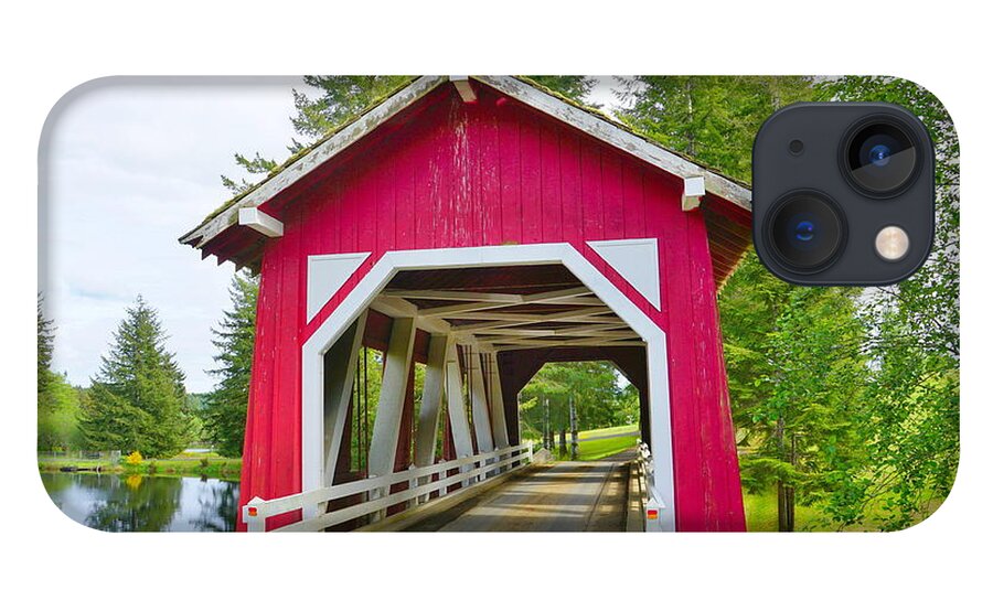 Water iPhone 13 Case featuring the photograph Schafer Farms Covered Bridge by Bill TALICH