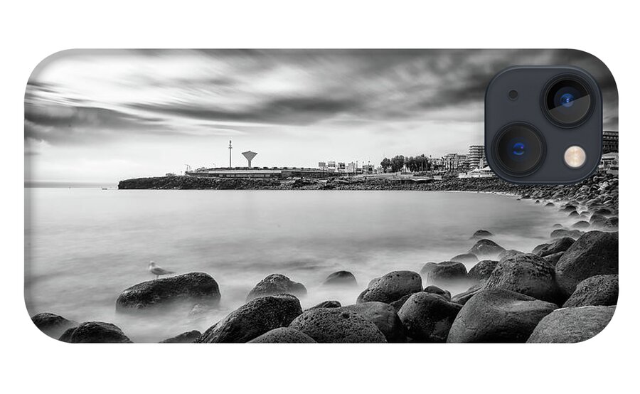 Black And White iPhone 13 Case featuring the photograph Sea in black and white, Catania - Sicily by Mirko Chessari
