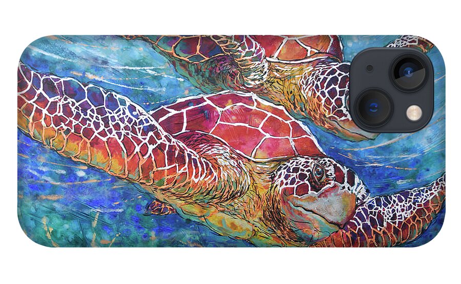 Marine Turtles iPhone 13 Case featuring the painting Sea Turtle Buddies III by Jyotika Shroff
