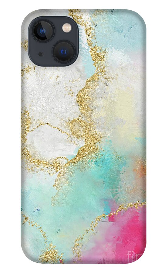 Watercolor iPhone 13 Case featuring the painting Seafoam Green, Pink And Gold by Modern Art