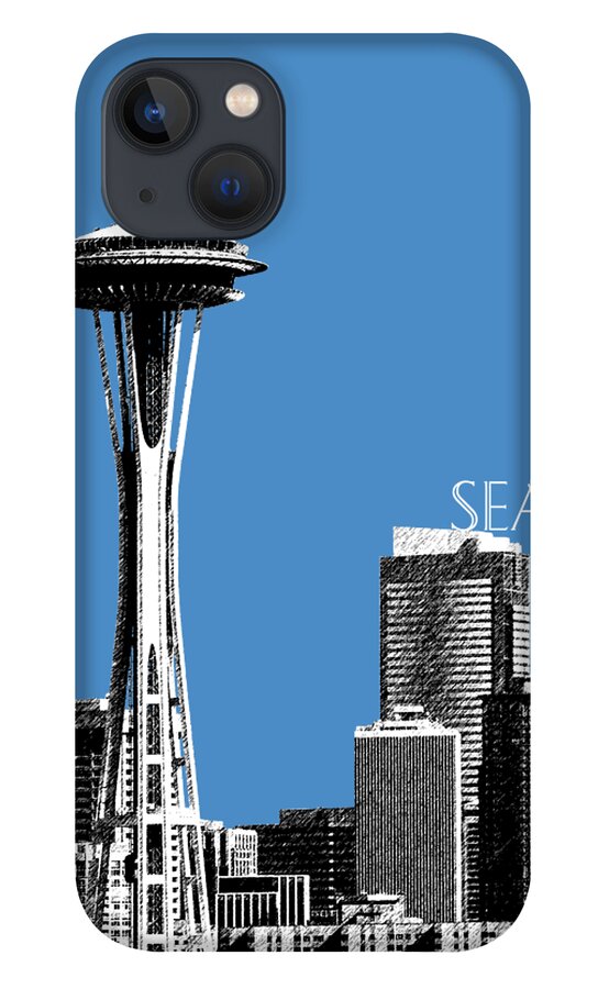 Architecture iPhone 13 Case featuring the digital art Seattle Skyline Space Needle - Slate Blue by DB Artist