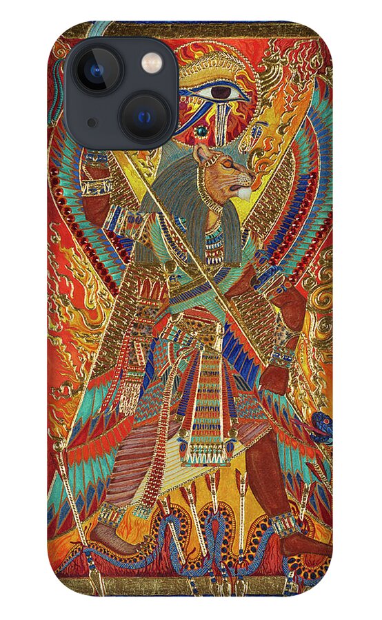 Sekhmet iPhone 13 Case featuring the mixed media Sekhmet the Eye of Ra by Ptahmassu Nofra-Uaa