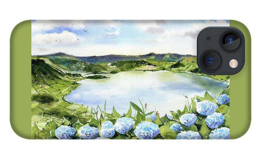 Sete Cidades iPhone 13 Case featuring the painting Sete Cidades in Azores Sao Miguel Painting by Dora Hathazi Mendes