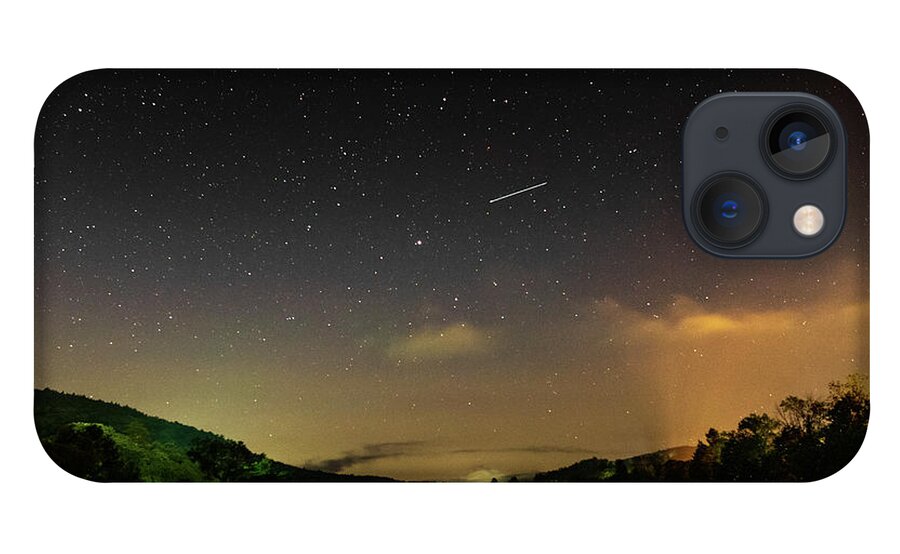 Night iPhone 13 Case featuring the photograph Shooting Star Over The Upper Delaware River - Barryville NY Shohola PA Bridge by Amelia Pearn