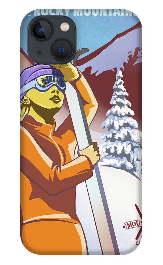Retro Ski Poster iPhone 13 Case featuring the painting Ski the Rocky Mountains by Sassan Filsoof