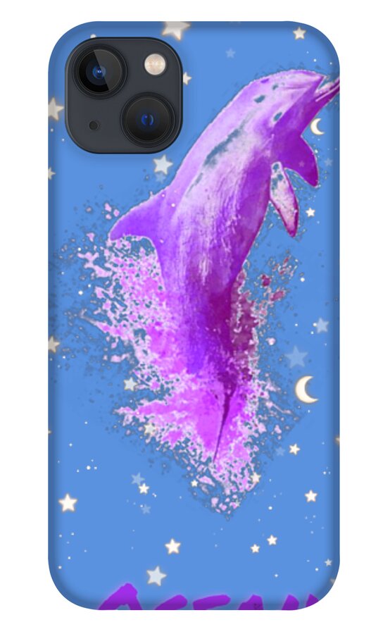 Sky iPhone 13 Case featuring the digital art SkY Dolphin Blue Hour by Auranatura Art
