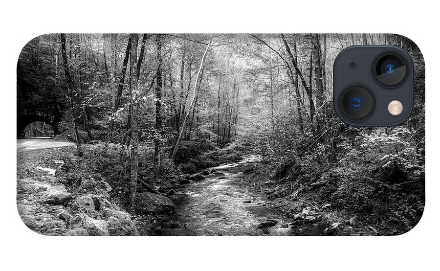 Cades iPhone 13 Case featuring the photograph Smoky Mountains Country Streams in Black and White by Debra and Dave Vanderlaan