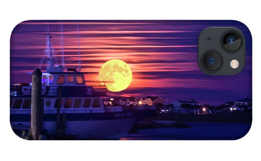 Murriels Inlet iPhone 13 Case featuring the photograph Snow Moon at Marina by Joe Granita
