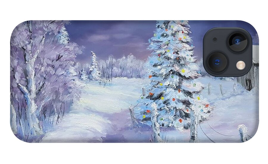Snow iPhone 13 Case featuring the painting Snowy Christmas by Sharon Casavant