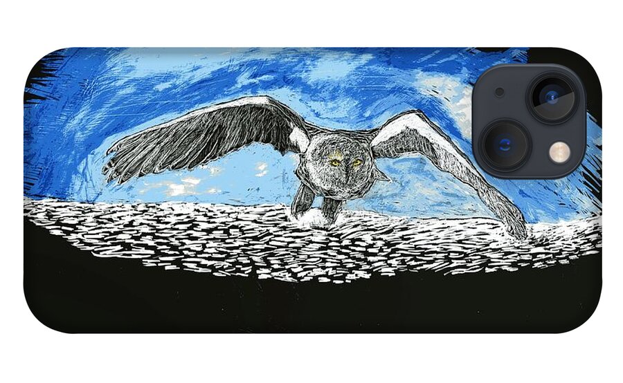 Snowy Owl iPhone 13 Case featuring the drawing Snowy Owl by Branwen Drew