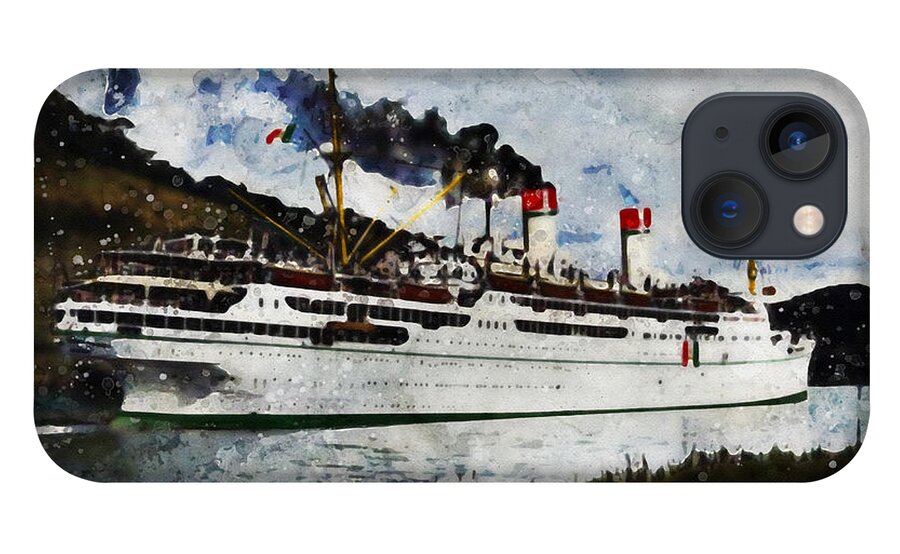Steamer iPhone 13 Case featuring the digital art S.S. Conte Biancamano by Geir Rosset