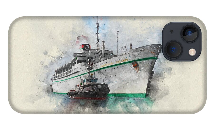 Steamer iPhone 13 Case featuring the digital art S.S. Cristoforo Colombo by Geir Rosset
