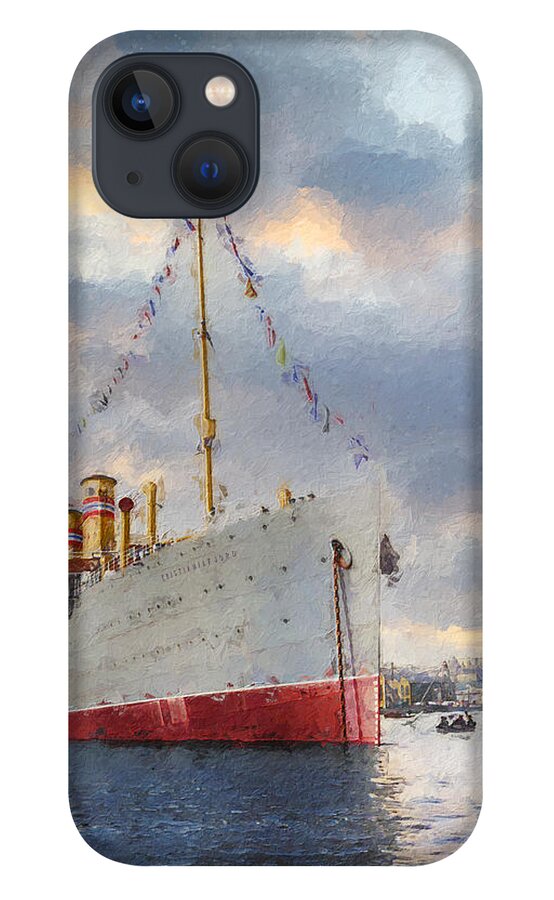 Steamer iPhone 13 Case featuring the digital art S.S. Kristianiafjord 1913 by Geir Rosset