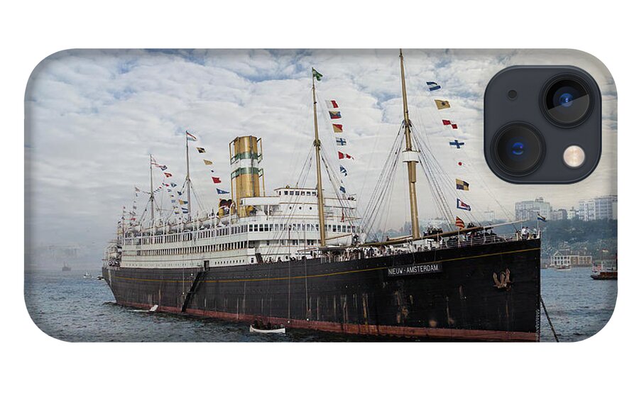 Steamer iPhone 13 Case featuring the digital art S.S. Nieuw Amsterdam by Geir Rosset