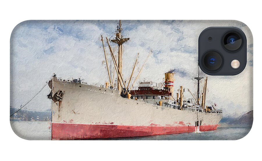 Steamer iPhone 13 Case featuring the digital art S.S. Trondhjemsfjord 1911 by Geir Rosset
