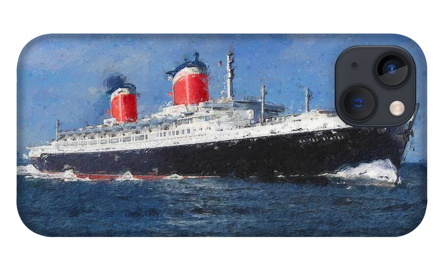 Steamer iPhone 13 Case featuring the digital art S.S. United States by Geir Rosset