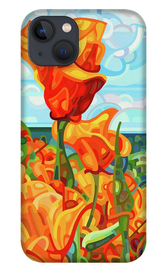 Red Orange Poppies iPhone 13 Case featuring the painting Standing Tall by Mandy Budan