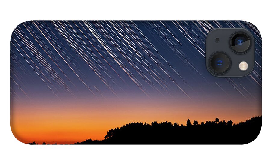 Star Trails iPhone 13 Case featuring the photograph Star Trails over Tree Silhouettes by Alexios Ntounas