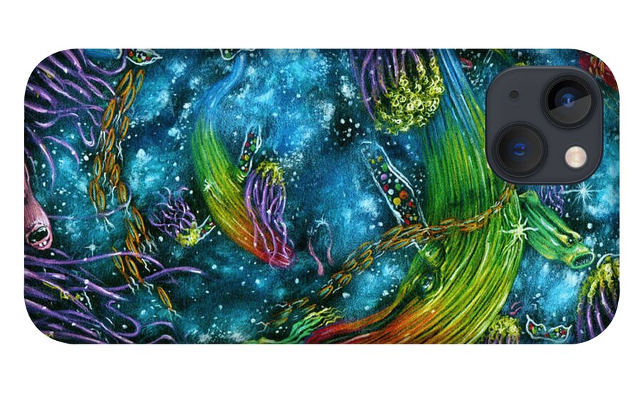 Pencil iPhone 13 Case featuring the drawing Starwhales At Play by World Art Collective