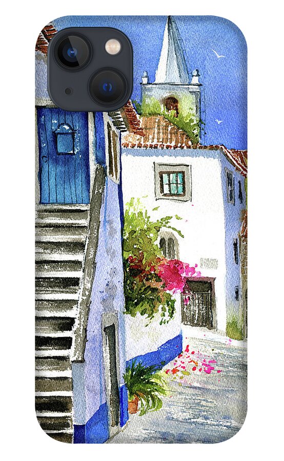 Portugal iPhone 13 Case featuring the painting Streets of Obidos - Portugal by Dora Hathazi Mendes