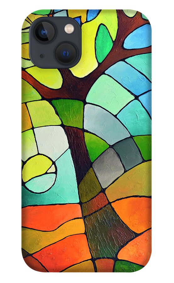 Geometric iPhone 13 Case featuring the painting Summer Tree by Sally Trace