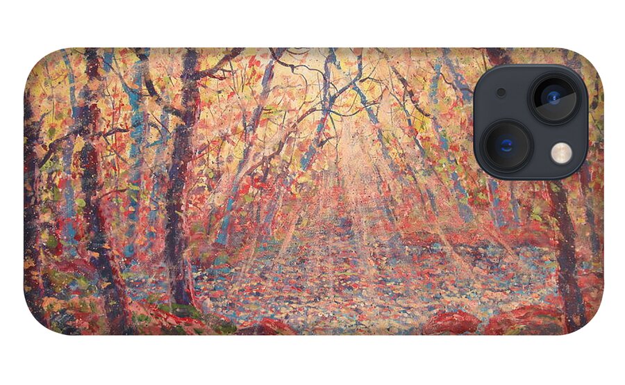 Painting iPhone 13 Case featuring the painting Sun Rays Through The Trees. by Leonard Holland