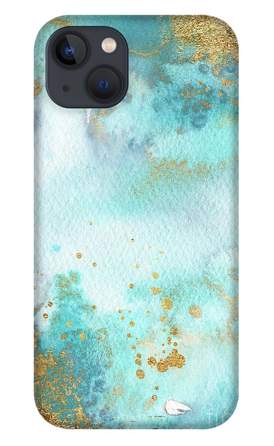 Sunbaked Mint iPhone 13 Case featuring the painting Sunbaked Mint And Gold by Garden Of Delights