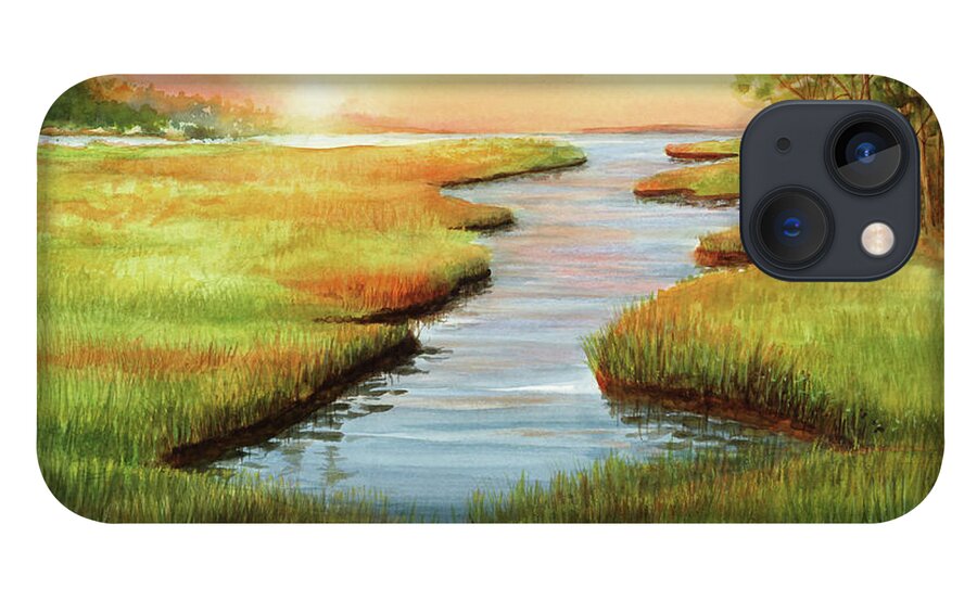 Sunset At Mill Creek Watercolor iPhone 13 Case featuring the painting Sunset at Mill Creek Watercolor by Michelle Constantine