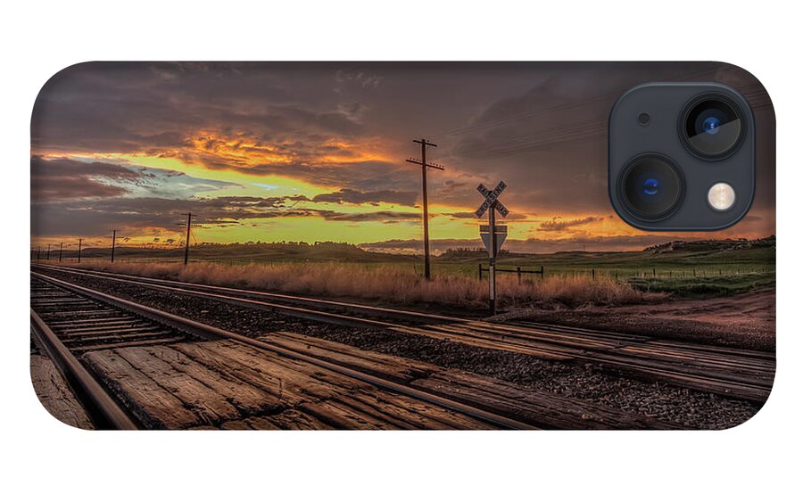Sunset iPhone 13 Case featuring the photograph Sunset Road and Tracks by Laura Hedien
