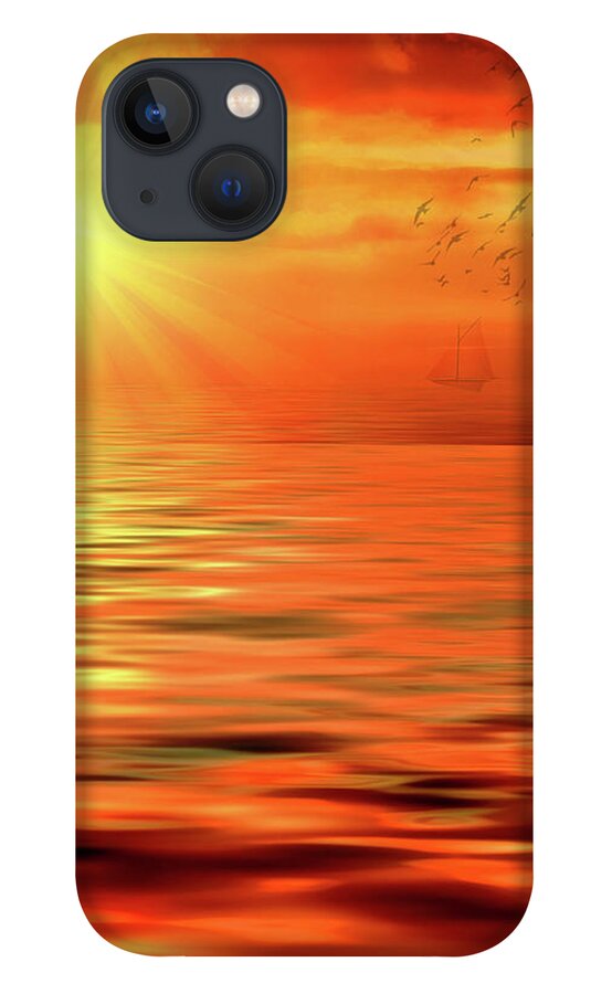 Sunset iPhone 13 Case featuring the digital art Sunset Waters by Doreen Erhardt