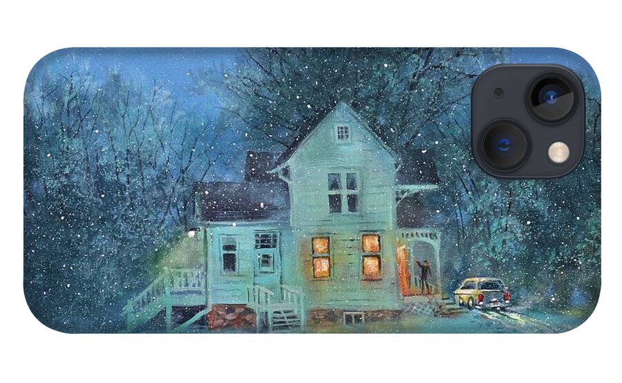 Winter Scene iPhone 13 Case featuring the painting Suppertime At The Farm by Tom Shropshire